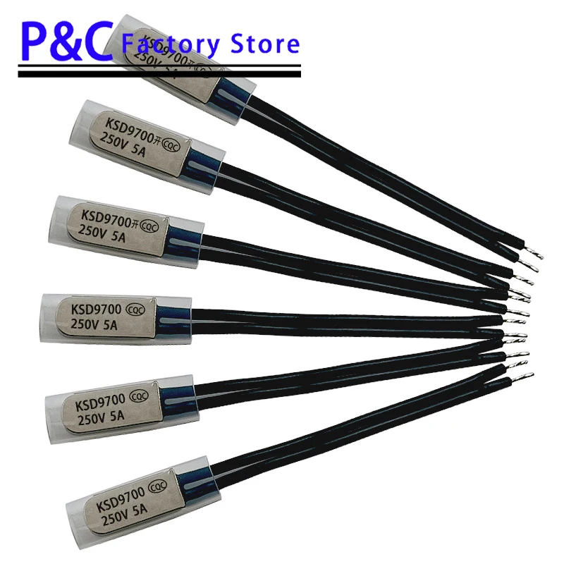 Temperature Switch Thermal Fuse 1PCS KSD9700 0C-250C 5A 10A 250V Metal Plastic Normal Close Normally Open Closed Thermostat Thermal Protector 45 50 85 90 95 150