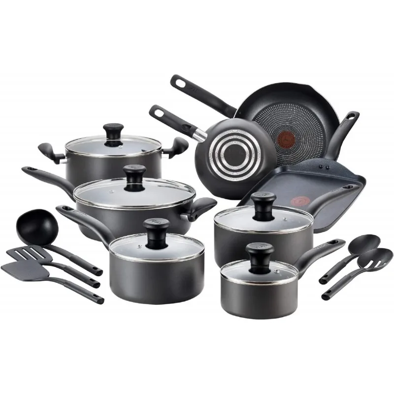 

Initiatives Nonstick Cookware Set 18 Piece Oven Safe 350F Pots and Pans, Dishwasher Safe Black