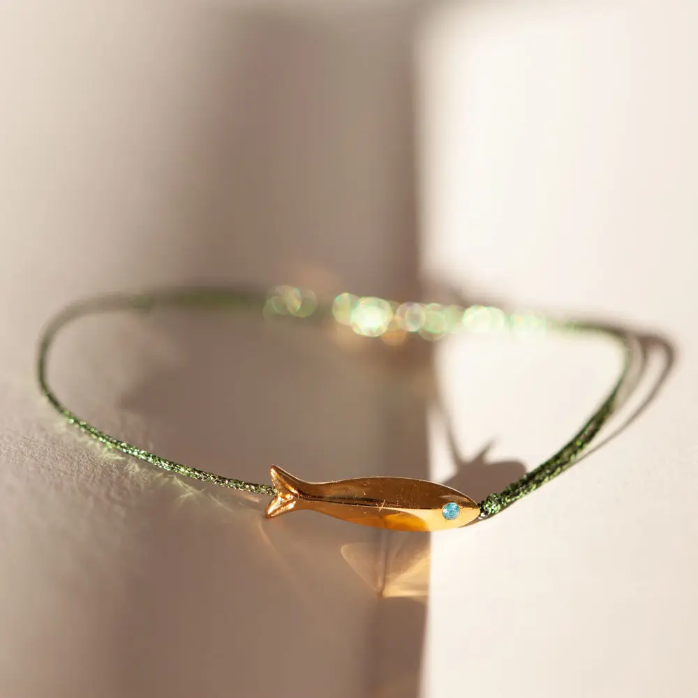 Gold-Plated Fish Zircon with Flash Green Bracelet Wrist Chain
