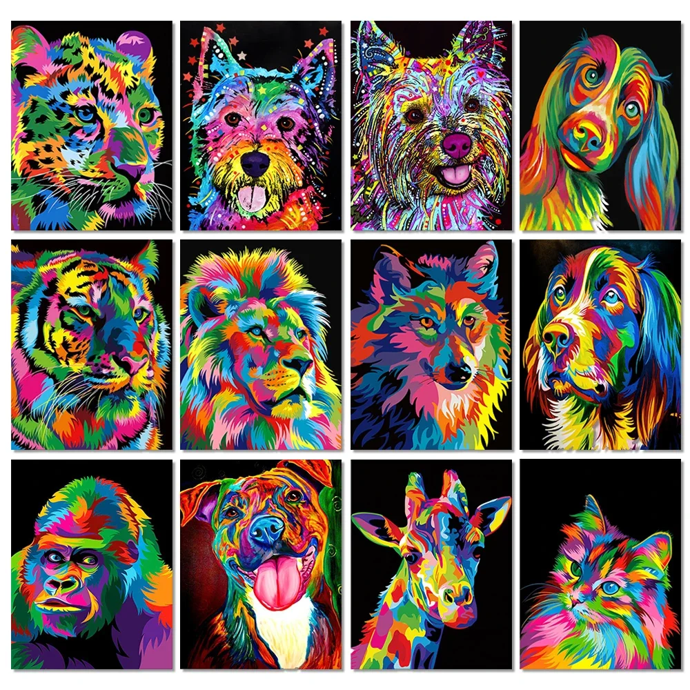5D DIY Diamond Painting Animals Lion Cat Tiger Cross Stitch Kit Full Drill Round Embroidery Mosaic Art Picture of Rhinestones diamond painting