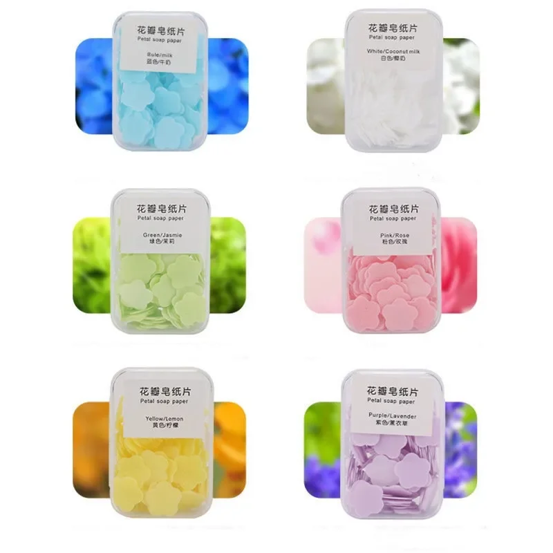 100/200PCS Petal Portable Small Soap Box Paper Hand Washing Bath Travel Fragrance Foam Disinfection Soap Paper disposable soap paper