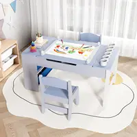 Table pour enfants avec 2 chaises, groupe de sièges pour enfants avec espace de rangement, table de peinture, bureau, table de jeu artisanale en bois 6