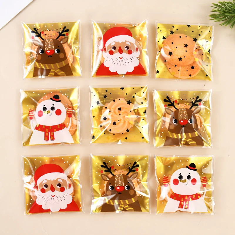 100Pcs Weihnachten Süßigkeiten Taschen Cartoon Santa Claus Schneemann Selbst-klebe Verpackung Tasche Dekor Weihnachten Dekoration Navidad Neue Jahr – Detail 7
