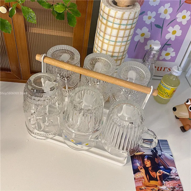 White Metal Water Cup Holder Drain Rack with Tray Home Kitchen Bar Water Cup Storage Wrought Iron Holder