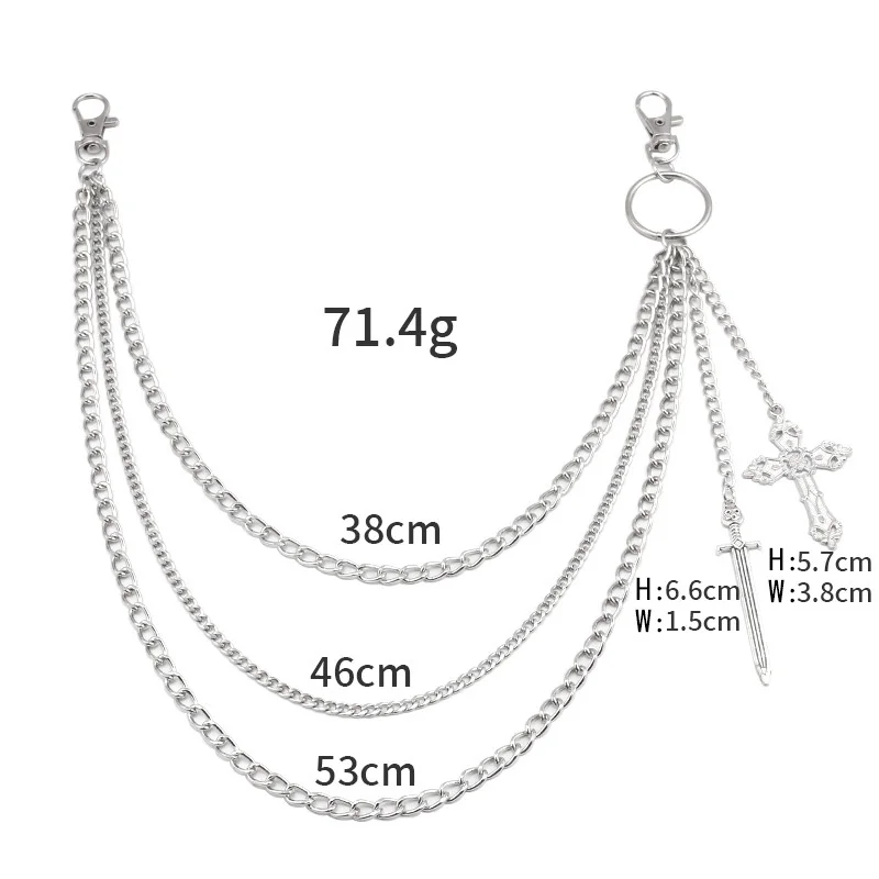 Edgy Layered Metal Chain Cross Keychain Accessory