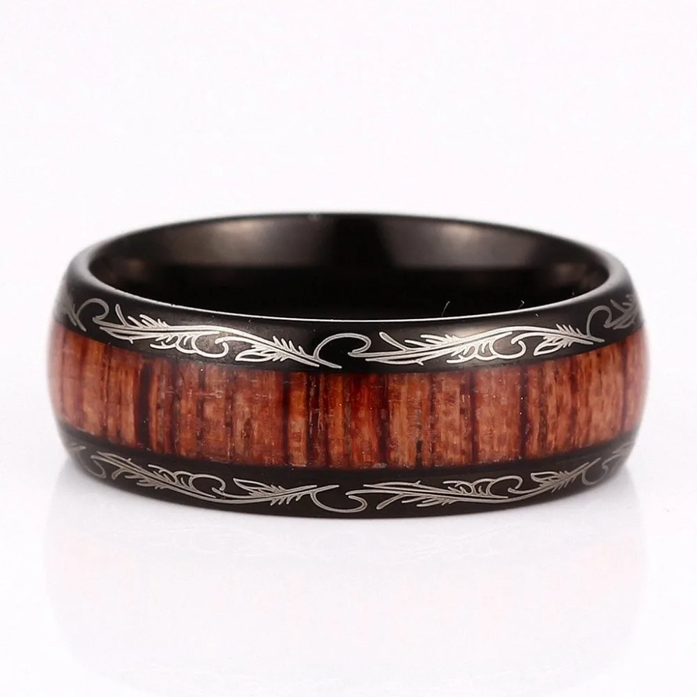 Dropshopping 8mm Tungsten Ring Wood Inlay Wedding Bands Black Plated Couple Rings Mens Womens Tungsten Bands