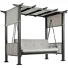3-Seat Patio Swing Chair,Outdoor Patio Swing Bed with Adjustable Curtains,Porch Swing Bed for Balconies, Gardens and Poolside 6