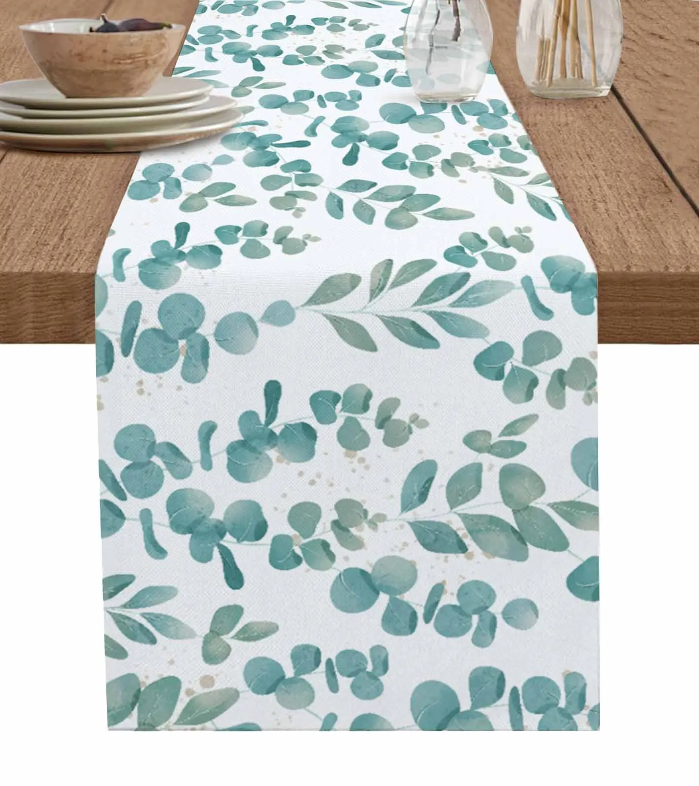 

Pastoral Plant Leaves Watercolor Table Runner Luxury Wedding Decor Table Runner Home Dining Holiday Decor Tablecloth