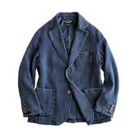 Men's Suit Blazer Indigo Blue Sashiko 12.5oz Regular Fit 3 Pockets Casual Business Vintage Jacket Designer Clothes 1