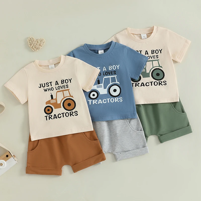 Toddler Boy Tractor Print Shorts Set 1