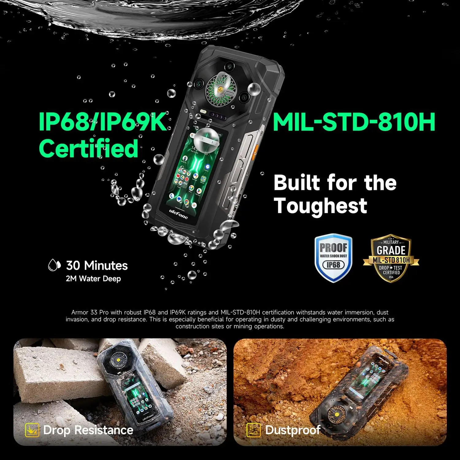 Ulefone Armor 33 Pro Rugged Phone 5G Dual Screen 6.95" 120Hz 16GB+512GB 25500mAh Battery 66W 64MP Night Vision NFC Smartphone