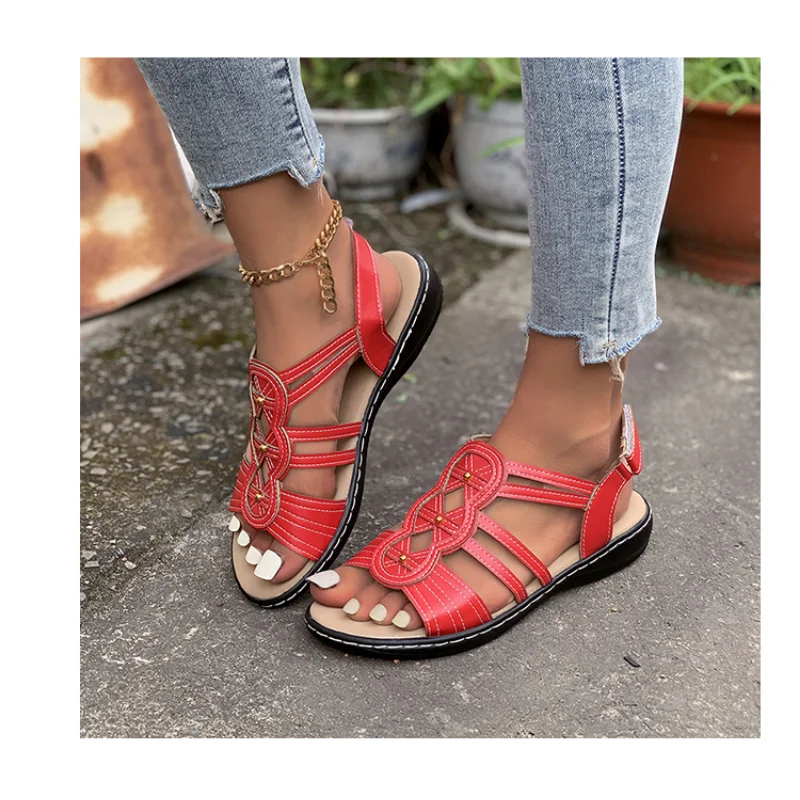 

Large Size 43 Women New Flat Casual Open Toe Beach Sandals 2022 Women's Low Heel Shoes Wedges Woman Summer Footwear Red