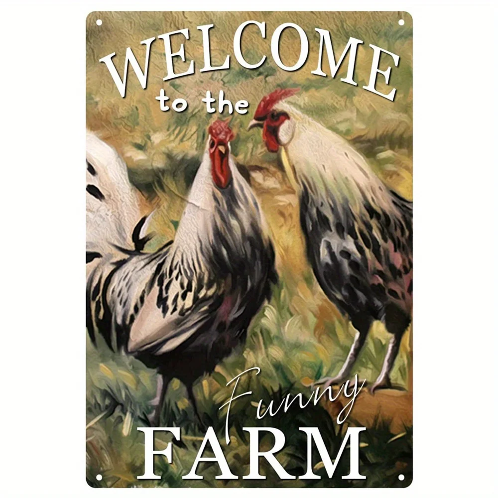 

Welcome To The Funny Farm Tin Sign, Chicken Garden Vintage Metal Tin Signs Chicken Coop Plaque Wall Decor For Bar Garage