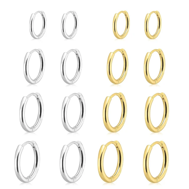 Boucles d'oreilles circulaires en acier inoxydable pour femmes, 4 paire/ensemble, petits cerceaux classiques à hélice, anneau Huggie, Piercing du Cartilage, bijoux