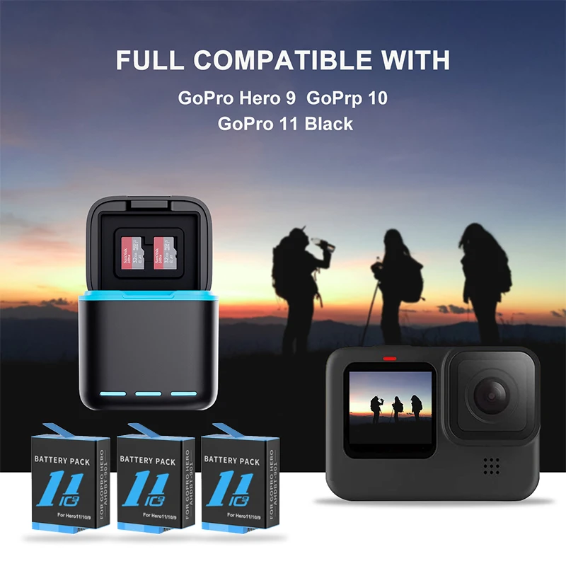 HONGDKA for GoPro Hero 11 10 9 action camera accessory 1800 mAh Battery 3 Ways Fast Charger Box TF Card Storage For Go Pro 11 Accessories