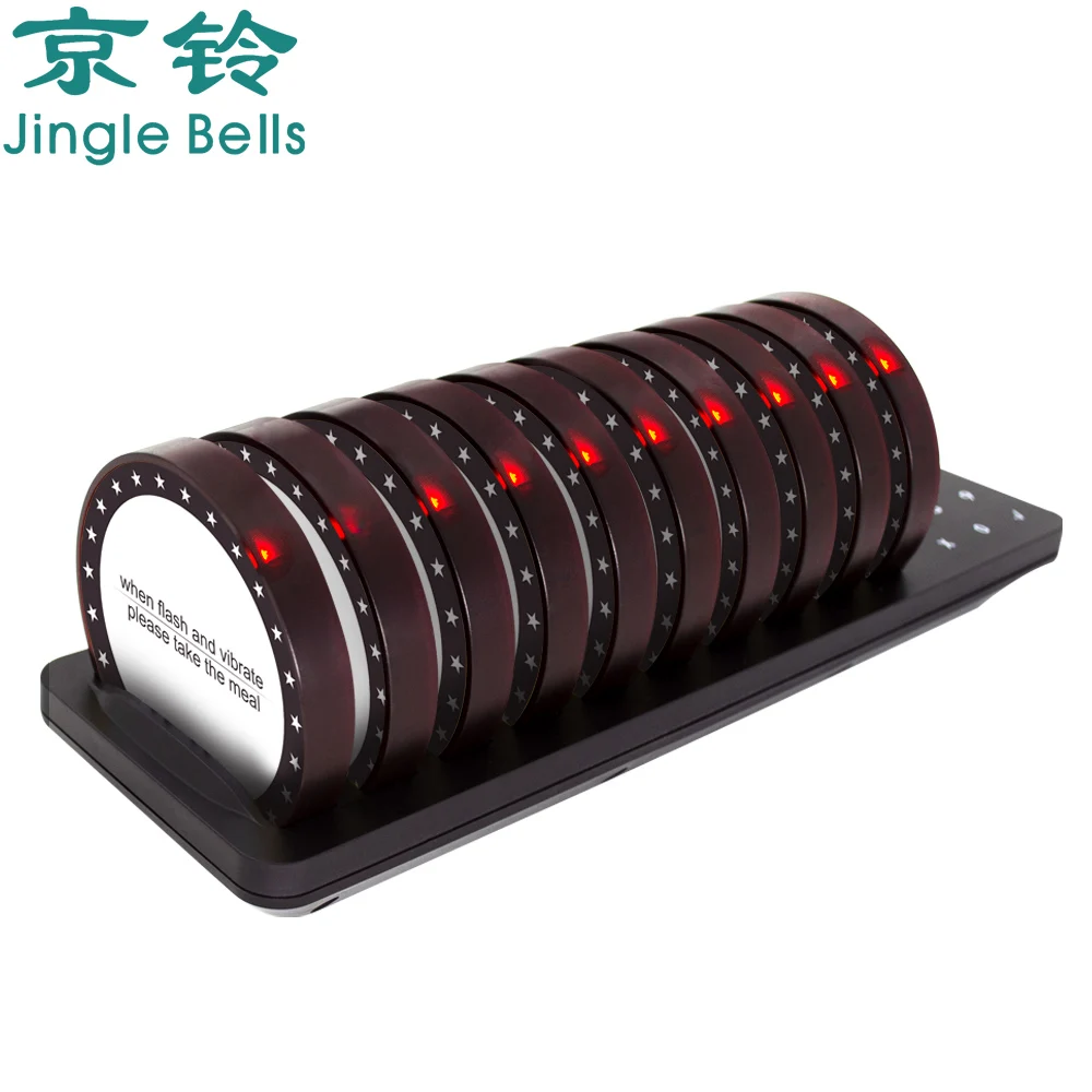 JINGLE BELLS Wireless Coaster Buzzers Paging System wireless calling system 1 Keyboard 10 Pagers Calling for Restaurant Cafe Church Nursery Hospital