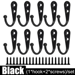 Alloy Wall Mounted Hooks with Screws for Versatile Home Organization and Storage (Black)