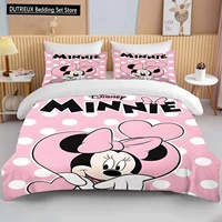 Ensemble de literie imprimé Disney Minnie Mouse Love, housse de couette, taie d'oreiller, dessin animé, pour garçons, filles, enfants, adultes, King, rose, cadeau 5