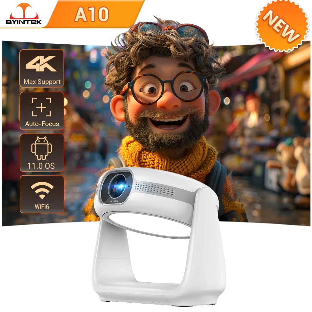 VEVSHAO A10 Projector, Smart Android 11 1080P Portable Lamp 5G WiFi 4K Support HD Video Home Theater Projector