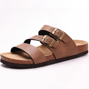Comwarm Fashion Clogs Sandals For Women 2025 Summer New Double Buckle Mules Outdoor Beach Shoe Cork Footbed Unisex Flat Slippers