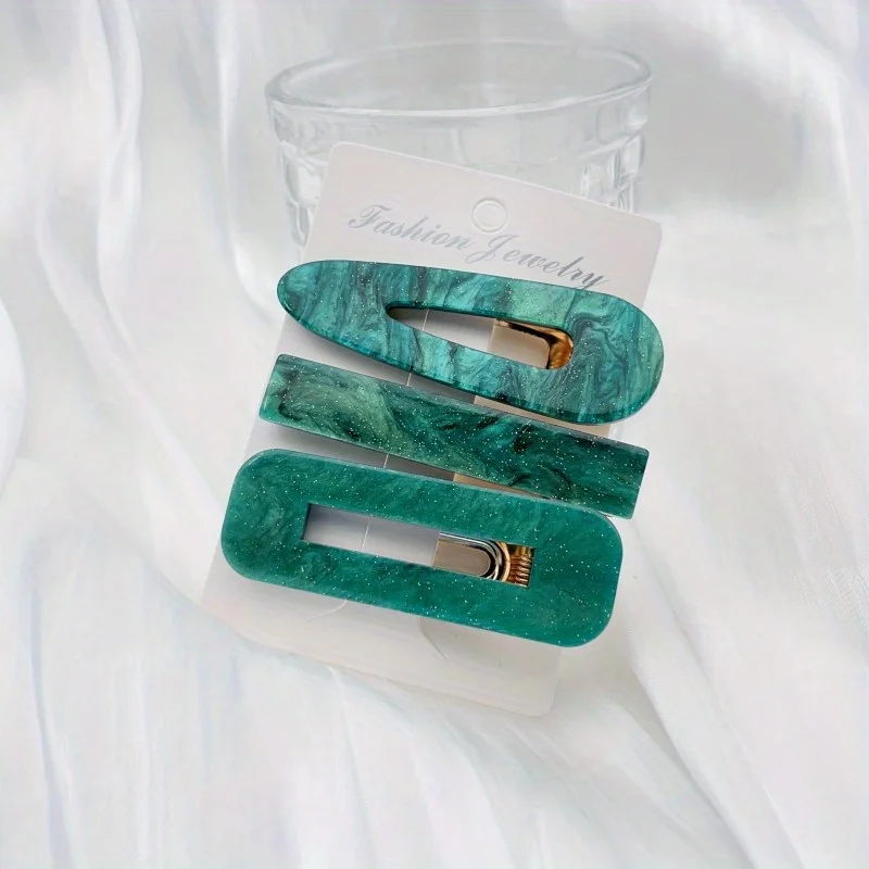 3-teiliges Set Acetat-Haarspangen: Hohle Wassertropfen-Form, Lange Streifen-Haarspange, Einfache Entenschnabel-Klammer, Leoparden-Haarspange, Geometrische Haarspange – Detail 9