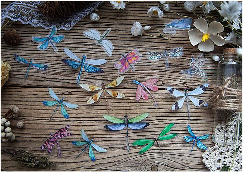 80 PCS Night Dragonfly Decorative Adhesive Sticker Craft Scrapbooking Sticker Set for Diary Album Notebook Planner