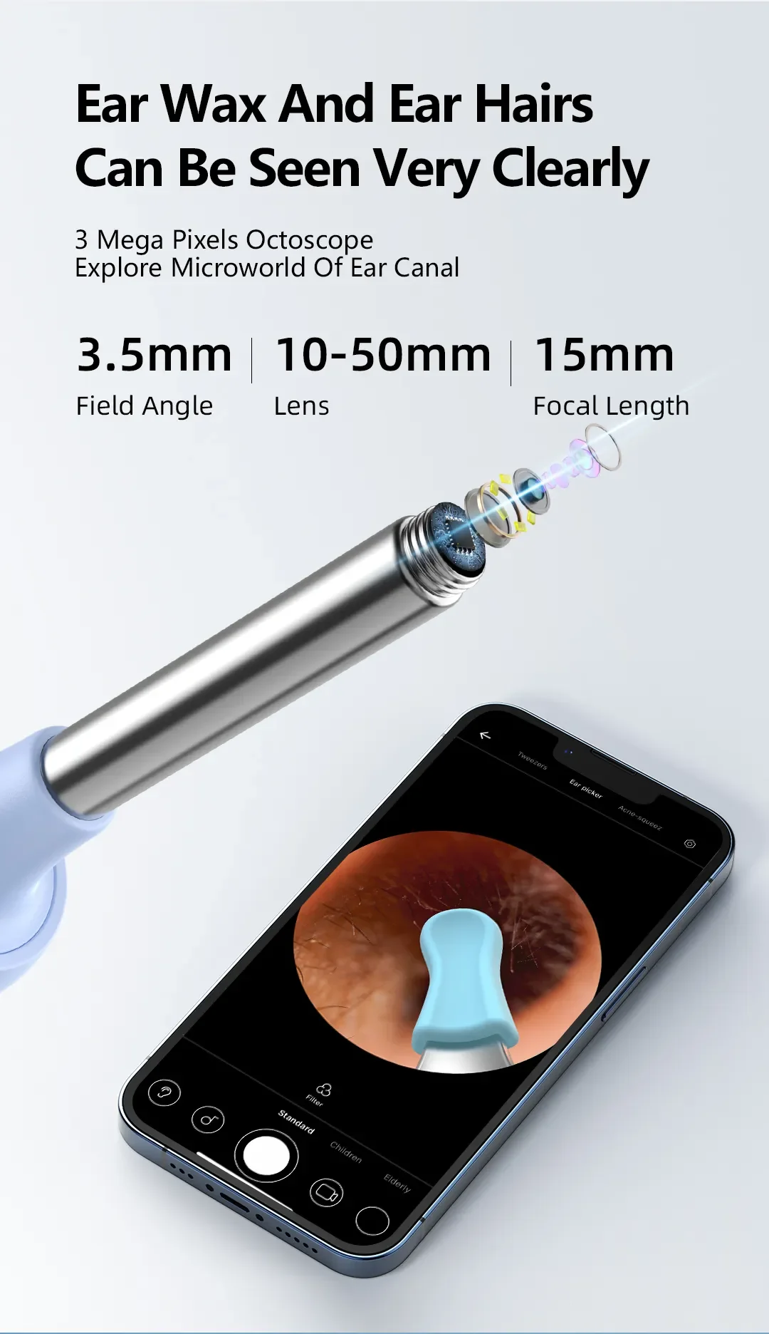 Nettoyeur d'oreille avec caméra,otoscope endoscope - 1080p image 3 Nettoyeur d'oreille avec caméra,otoscope endoscope - 1080p - S5bc36c34ae1647aeaecb365f76d90ecdv