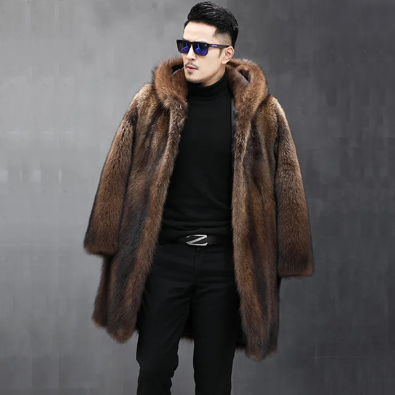 Higher Quality Winter Jacket Long Fur Coat Men Brand Hooded Faux Fur Coat Long Sleeve Windbreaker Luxury Thick Free Shipping