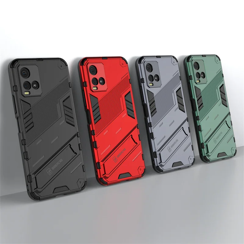 Enhanced Shockproof Phone Bumper Holder Kickstand Cover Case with PC Back