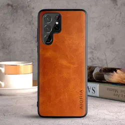 Luxury Vintage Leather Skin Phone Case Cover for Galaxy S23 Plus (Yellow)