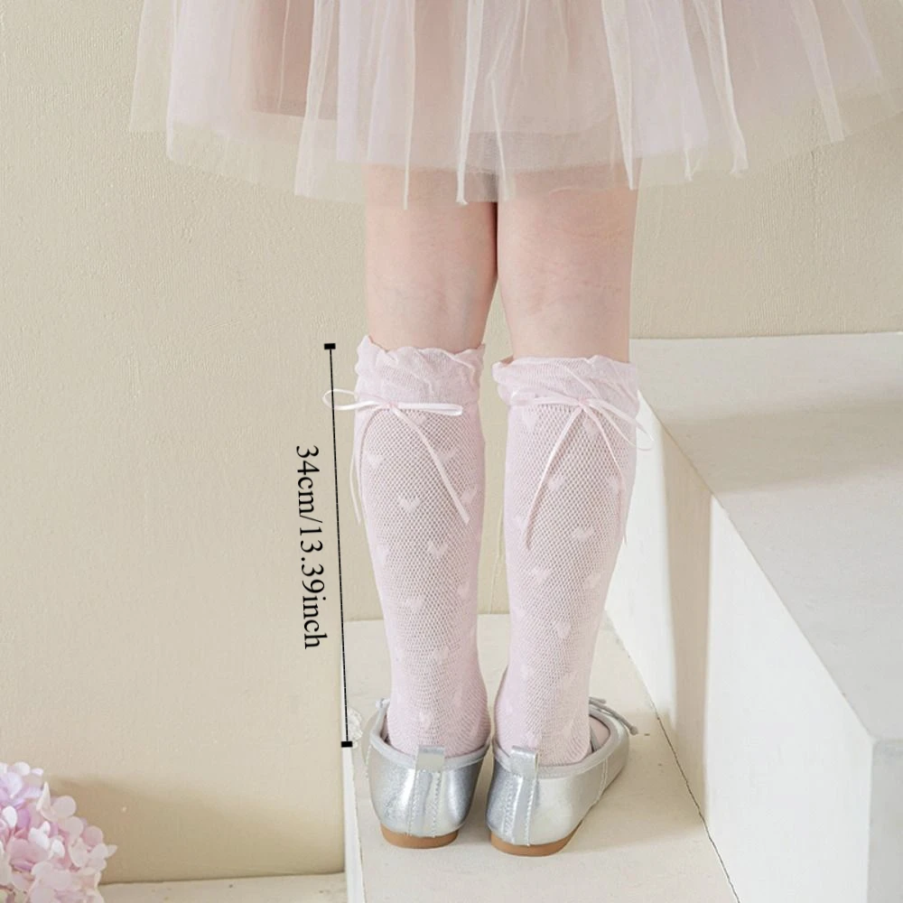 Cute Sweet Children Mid-Tube Hosiery Ribbon Bow Princess Lolita Lace Stockings Cotton Solid Color Balletcore Socks Kids