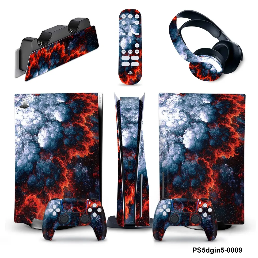 5 in 1 New Design Full Set Skin For PS5 Disk Console Vinyl Sticker Decal For PS5 Controller & Charge Stand & Headset & Remote 