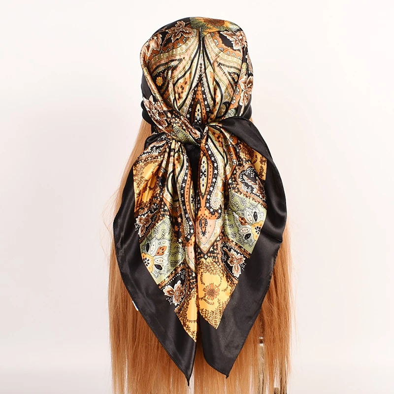 90*90CM Shawls Fashion Beach Sunscreen Silk Scarves Europe And America Kerchief Popular Print Square Bandannas