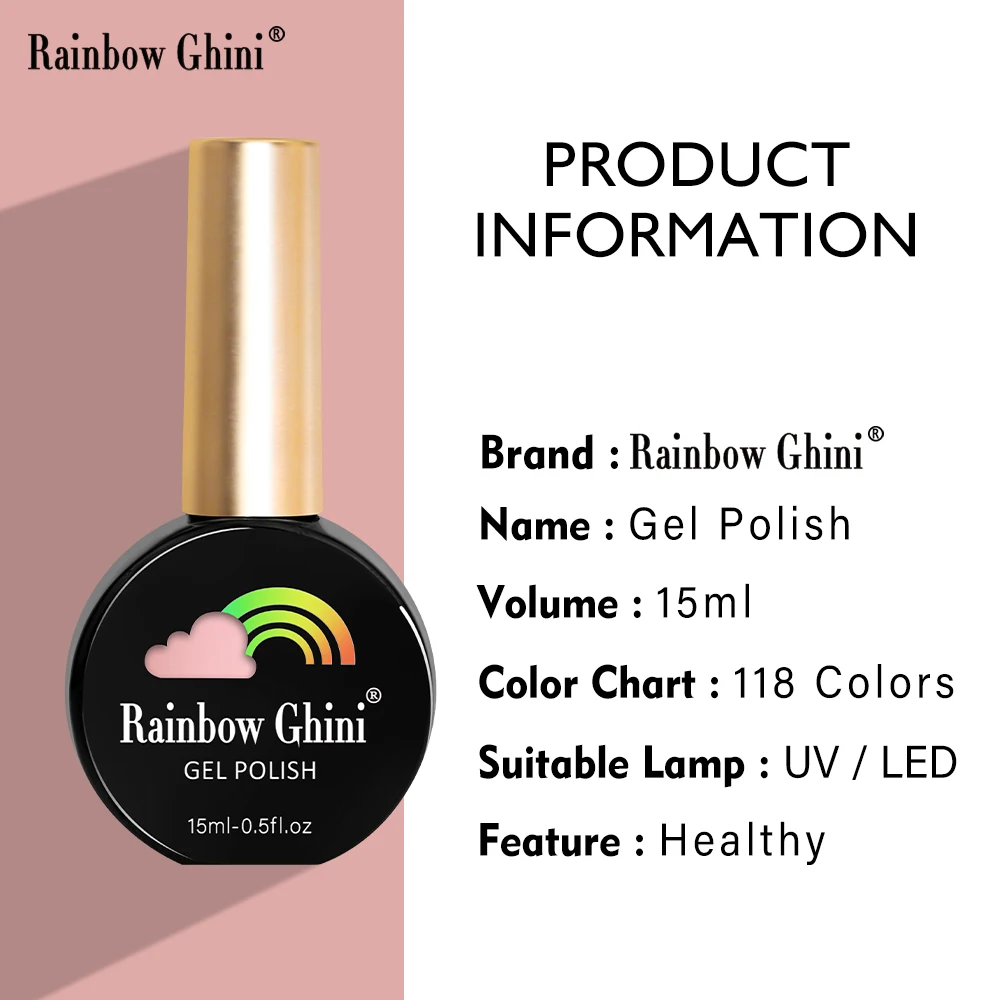 레인보우 Ghini 15ml UV 네온 젤 매니큐어 전문가를위한 반영구적 광택 용품 매니큐어 네일 젤 아트 액세서리