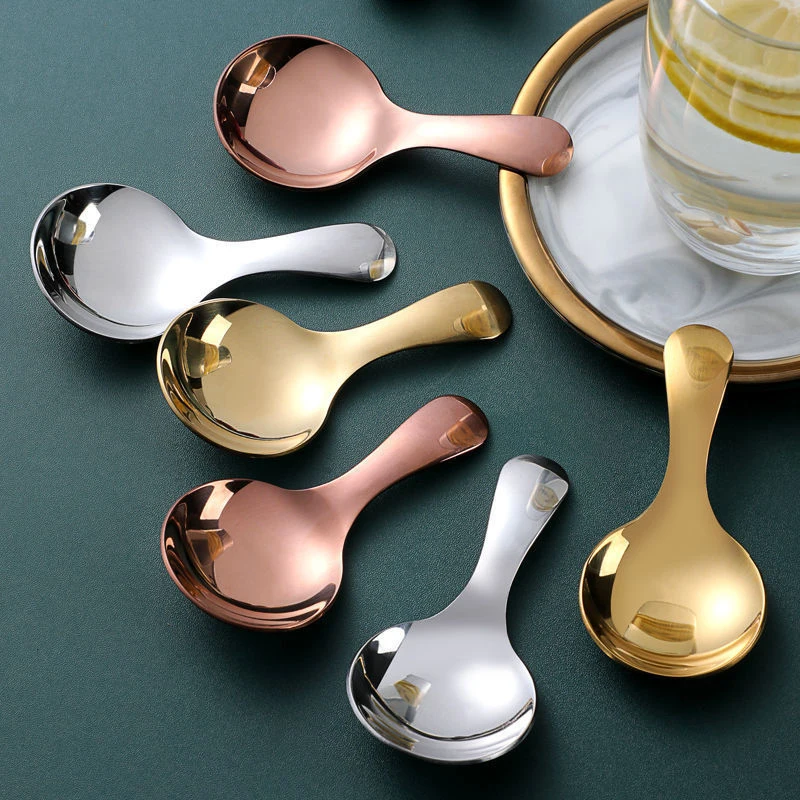 

304 Stainless Steel Short Handle Round Kids Spoons Mini Salt Condiments Dessert Tea Coffee Spoon