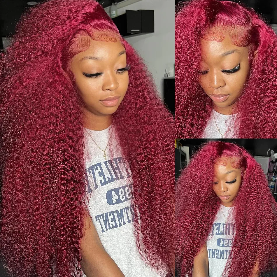 Deep Wave Lace Frontal Wig Human Hair Transparent 99J Burgundy Full Lace Front Wigs 13x4 Red Colored HD Curly Human Hair Wigs
