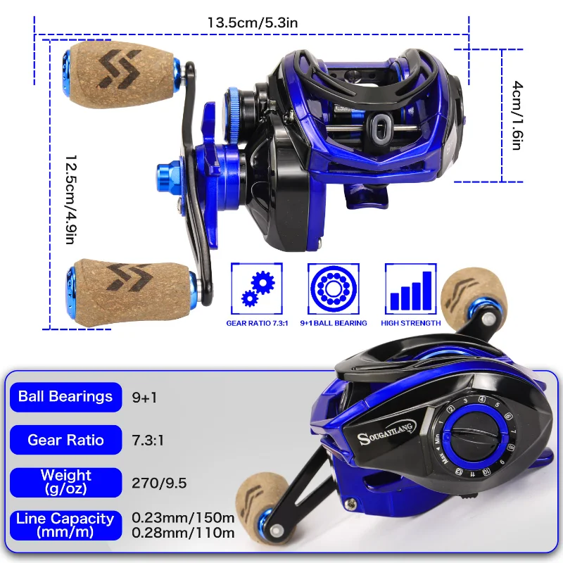 Sougayilang Baitcasting Reel 9+1BB Magnetic Brake System 8KG Max Drag Super  Light Fishing Reel for Saltwater Freshwater Fishing