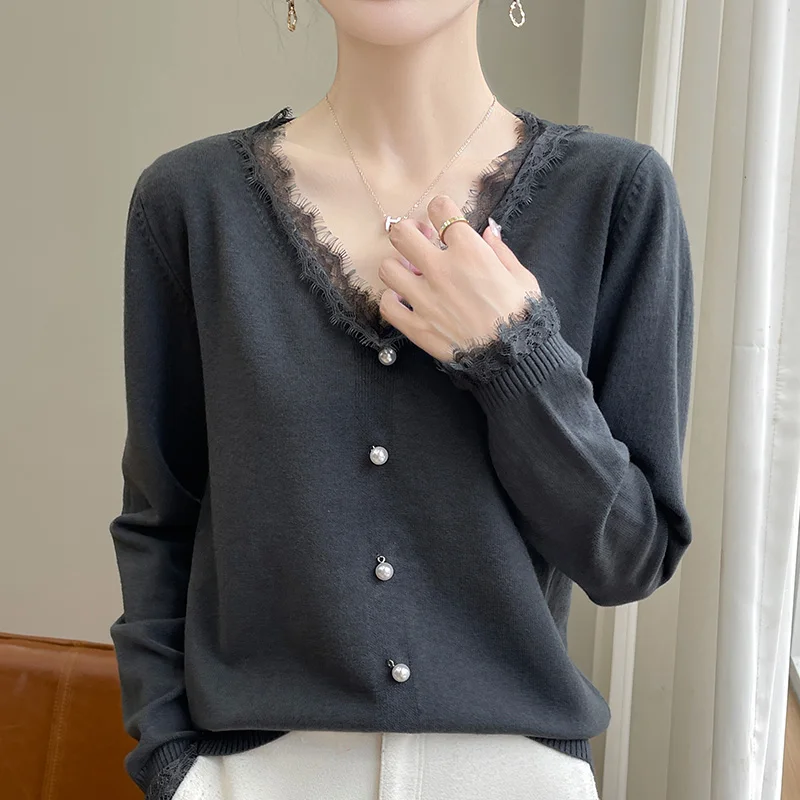 2024 Autumn And Winter New Cashmere sweater Women Pullover Lace edged Knitted Long Sleeve Soft Cashmere sweater Women 2