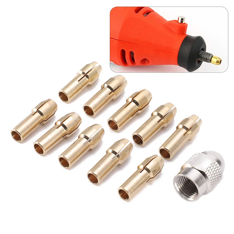 

10/11pcs Mini Drill Collet Chuck 0.5-3.2mm Diameter 4.8mm Shank Brass Chucks For Dremel Rotary Tool Power Tool Accessory Set