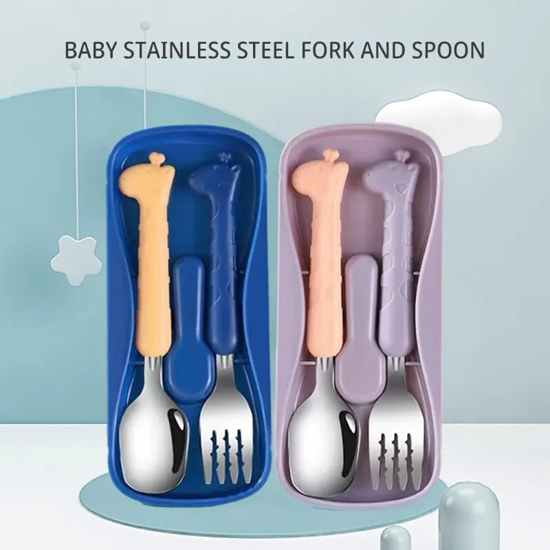2PCSChildrens Tableware 304 Food Grade Stainless Steel Knife And Fork Baby Eating Training Utensils_voghion.com