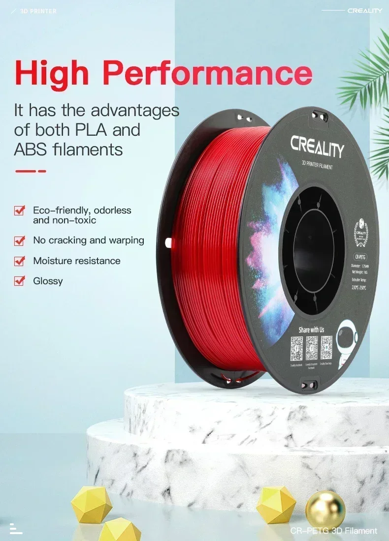 CREALITY Original CR-PETG Filament 1 kg 1,75 mm Hochtemperatur, umweltfreundlich, geruchlos, ungiftig, ausgezeichnet für Ender 3D-Drucker – Detail 2