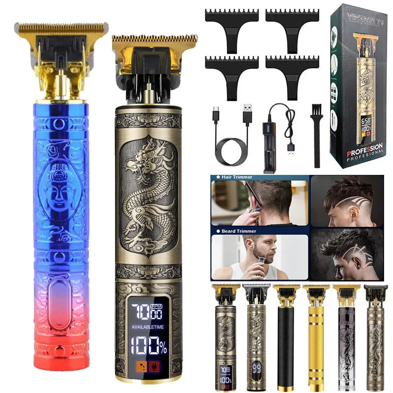 Professional Lcd Display Electric Wireless Waterproof Barber Mens Beard Salon Hair Trimmer Clipper Shaver Finishing Machine