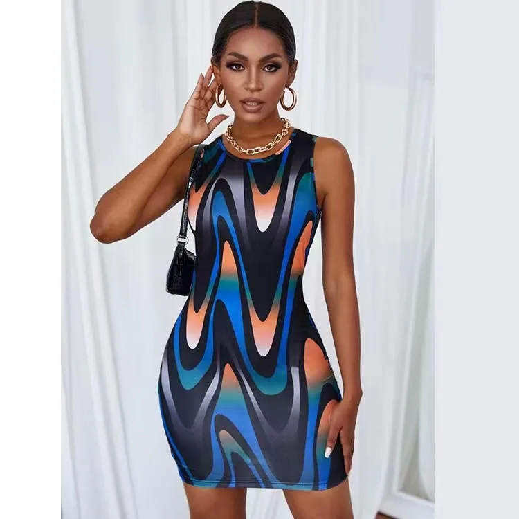 

African Ddresses For Women 2024 Summer Women's Clothing New Style Round Collar Slim Fit Sexy Knit Dress