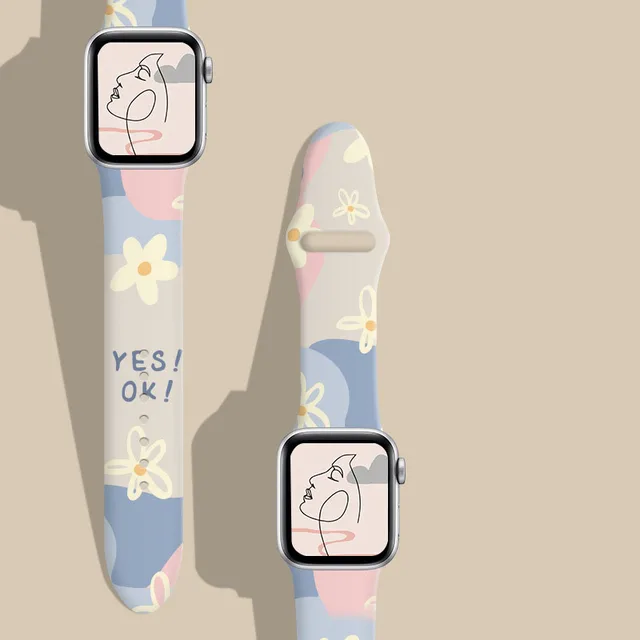 New Fashion Strap For Apple Watch Band 44mm 40mm 38mm 42 mm Printing Silicone Bracelet iWatch 7 6 SE 5 4 3 Accessories 41mm 45mm 8 small wrinkle