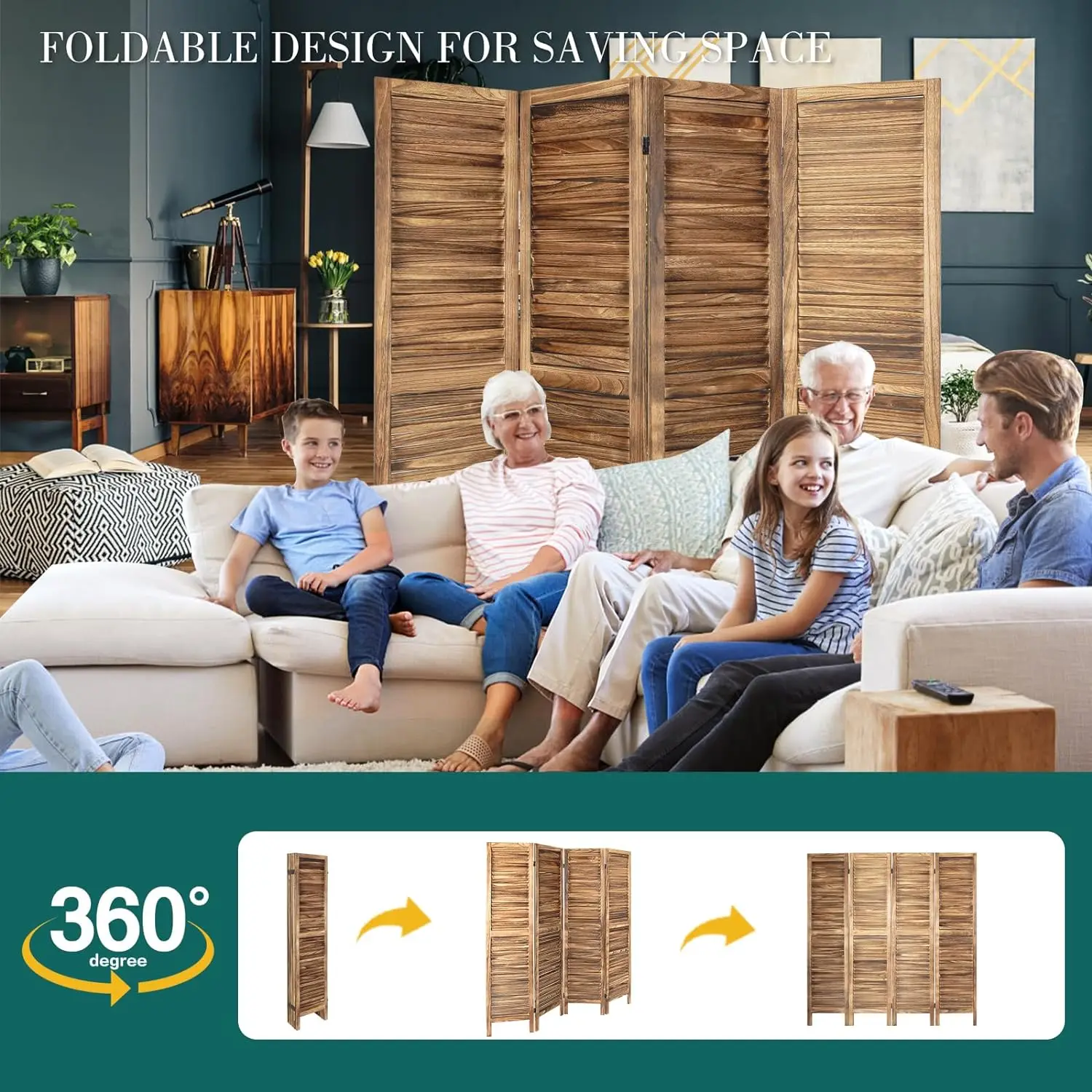 Room Divider, 4 Panel Room Dividers and Folding Privacy Screens, Freestanding Partition Divider Wall, Folding