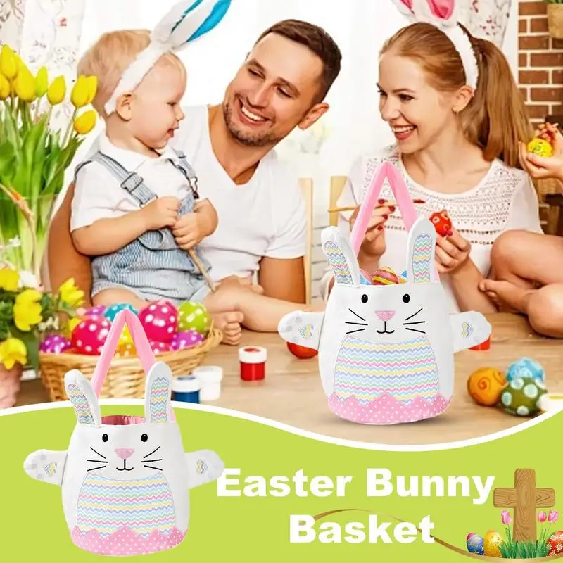 Easter Bags With Handles Reusable Bunny Tote With Handles Spring Rabbit Egg Hunts Party Supplies Candy Container For Boys Girls