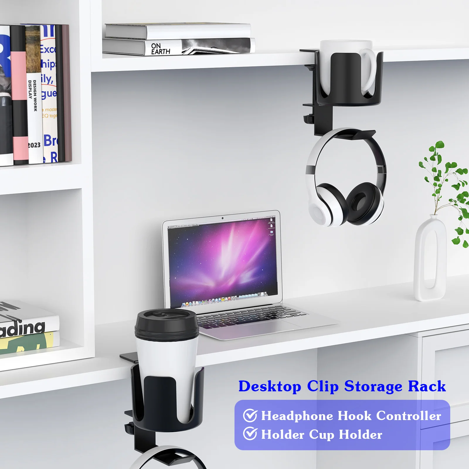 Table Side Extension Stand 2-in-1 Earphone Holder Water Cup Storage Box Adjustable Clip for Sony AirPods Pro Max Headphone Mount