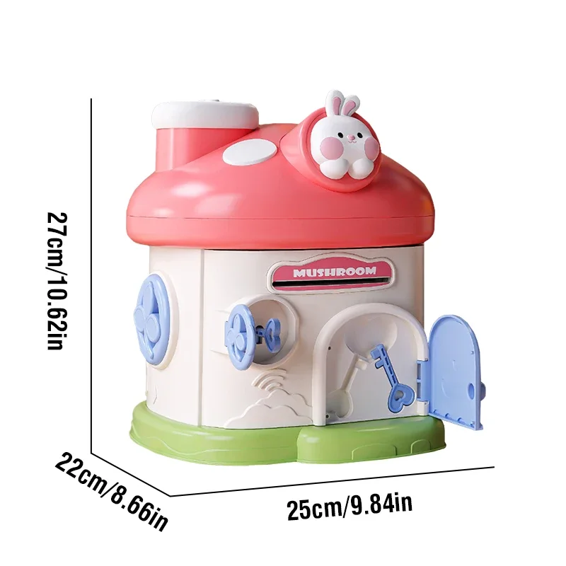 Mushroom House Money Box Piggy Bank Portable Key Lock Cash Box Students Creative Safe Savings Jar for Kids Adults Christmas Gift