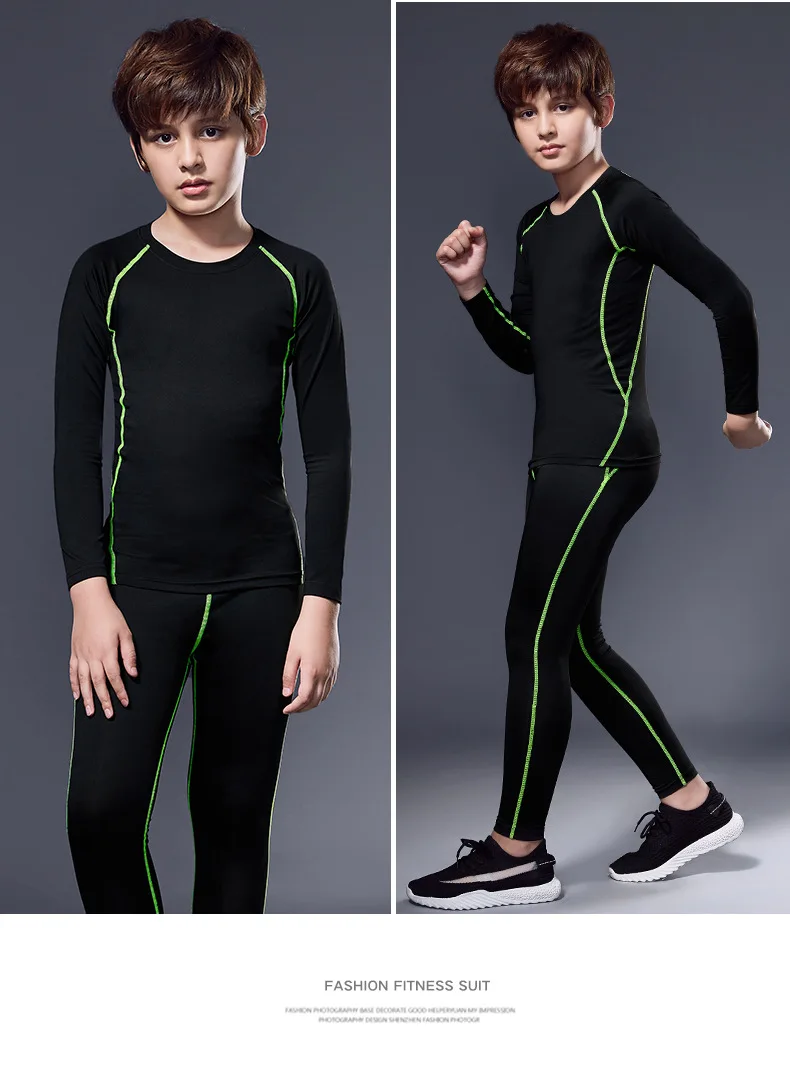 어린이 스포츠 타이츠 세트 긴 소매 상의 긴 바지 피트니스 웨어 트랙수트 농구 축구 베이스 레이어 의류