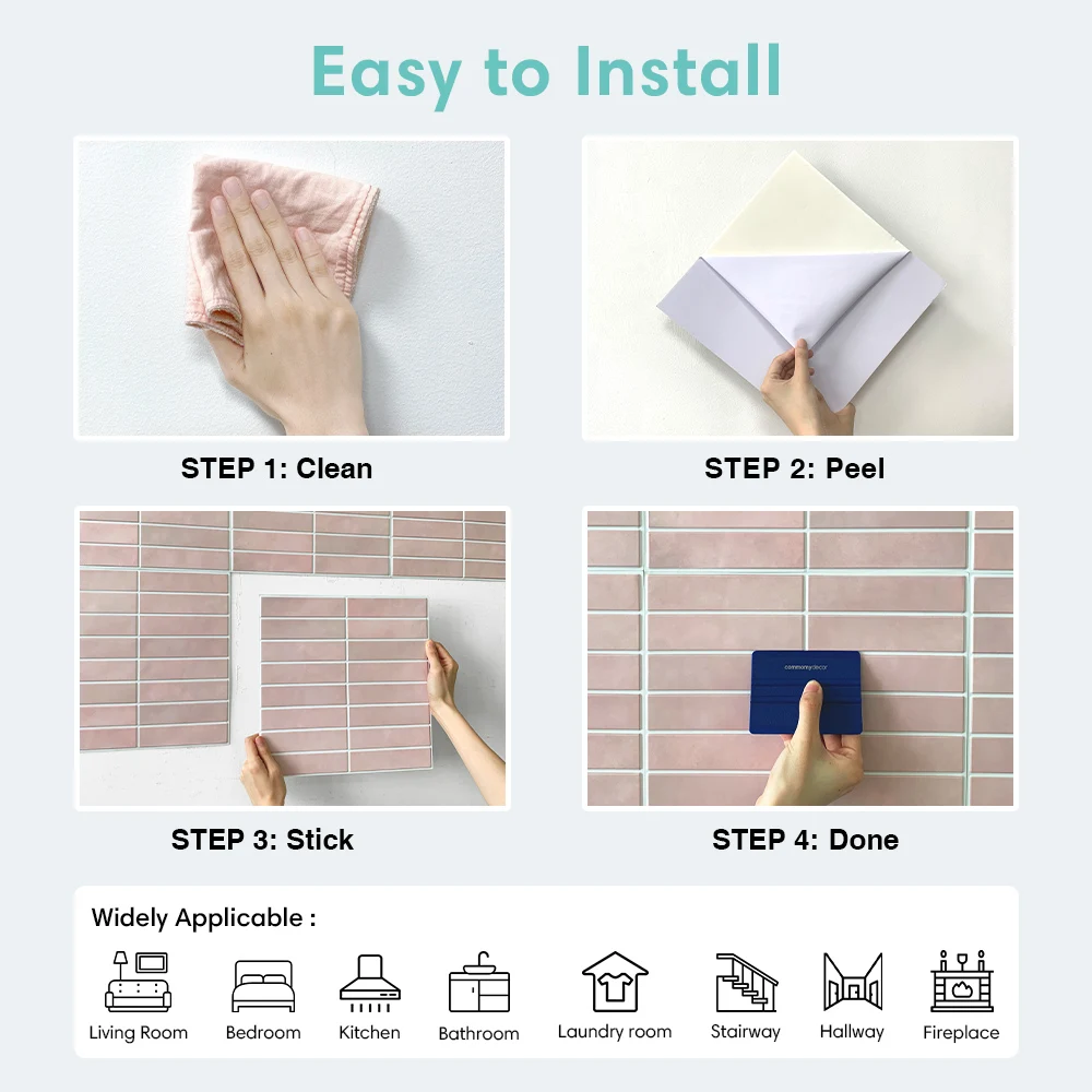 3D Peel and Stick Pink Tile Kitchen Splash Back Tile Sticker 3D Wall Sticker Self-adhesive Wall Panel Waterproof 3d wallboard